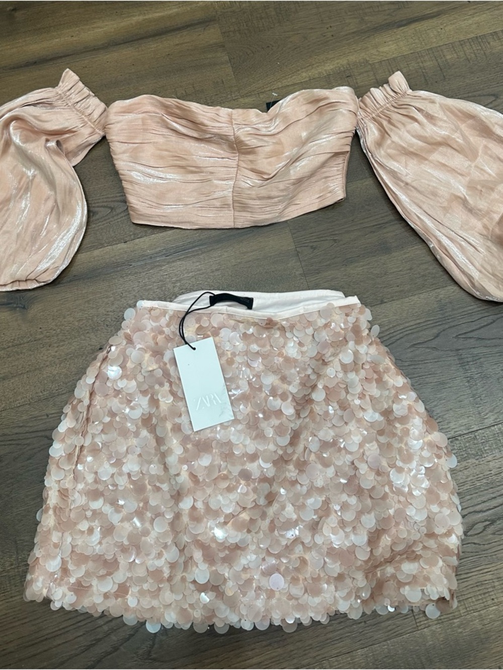ZARA Blush Sequin Circle Mini Skirt